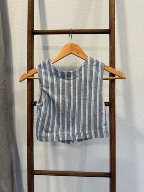 Zara Blue and White Striped Sleeveless Top
